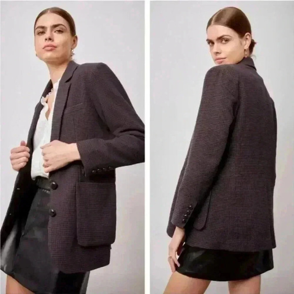NWOT Rails Windsor Wool Blend Midnight Blue Brown Plaid Blazer Jacket Small